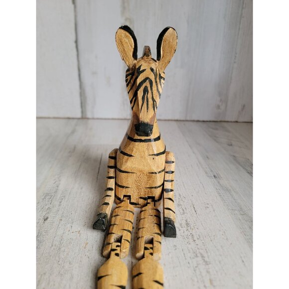 Vintage zebra safari wooden feet dangling jointed home decor unique - Picture 3 of 7